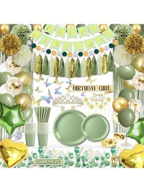 Sage Green Birthday Decorations 222 Piece Party Supplies Balloon Dinnerware Set